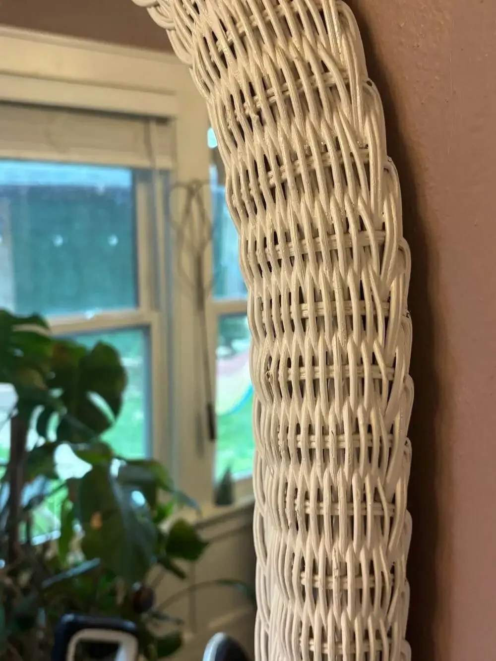 Vintage Arched White Wicker Wall Mirror